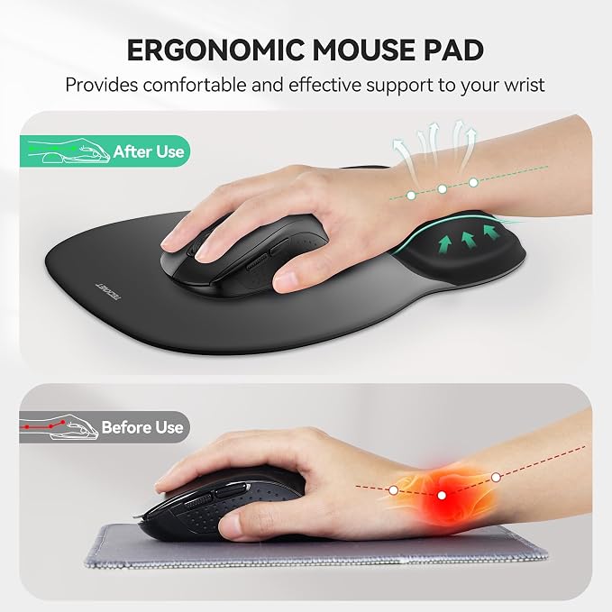 TECKNET Gel Ergonomic Mouse Pad with Wrist Rest, Non-Slip PU Base, Gradient | Comfortable Gel Cushion, Pain Relief, Smooth and Waterproof Surface, Mouse Pad with Wrist Rest for Office, Gaming and Study