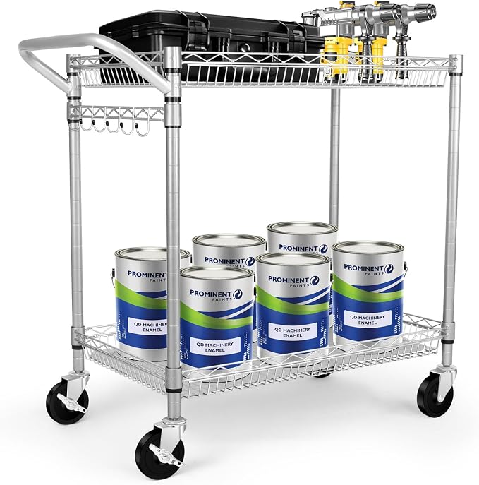 Heavy Duty 2 Tier Rolling Cart, NSF Listed, 660Lbs Capacity, Commercial Grade Metal, 35.63"x18.1"x33.93"