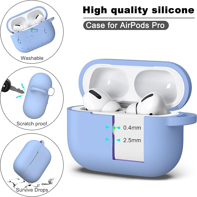 for AirPods Pro 2 Case, Soft Silicone Protective Cover with Keychain and Cleaning Pen, Compatible with AirPods Pro 2nd/1st Generation, Supports Wireless Charging, Blue Gray