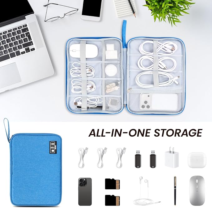 Electronic Organizer Travel Case, Slim Cable Accessories Pouch, Single Layer Tech Pouch & Cord Storage Bag for Chargers, Power Bank, SD Cards - Minimalist Travel Essentials