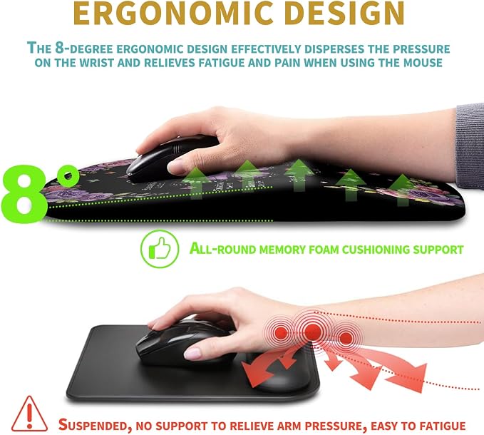 Hokafenle Ergonomic Mouse Pad Wrist Support with Massage Design, Wrist Rest Pain Relief Mousepad with Memory Foam&Non-Slip PU Base, Mouse Pads for Wireless Mouse & Desk (12x8 inch,You are)