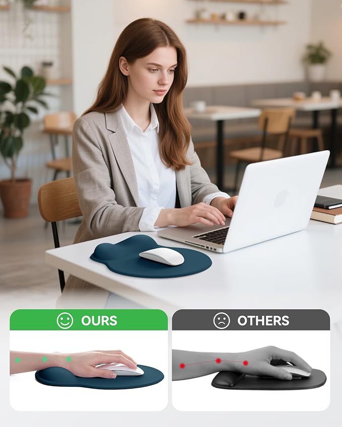 Mouse Pad with Wrist Rest for Desktop Large Ergonomic Mouse Mat(Navy Blue) | 10.6''L x 9''W Size, Gel Wrist Support, Washable Surface, Non-slip Base, Laptop Mousepad