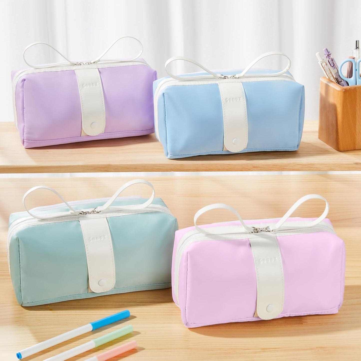 Sooez Big Capacity Pencil Case, Extra Large Pencil Pouch with Zipper Pocket, Wide Opening Pencil Bag, Portable Stationery Organizer, Cute Aesthetic School Office Supplies for Teens Girls Adults, Black