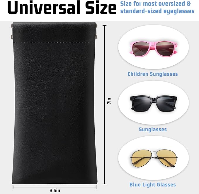Soft Sunglasses Eyeglass Glasses Case,7x3.5inch Portable PU Leather Squeeze Top Holder Bag Pouch for Women Men