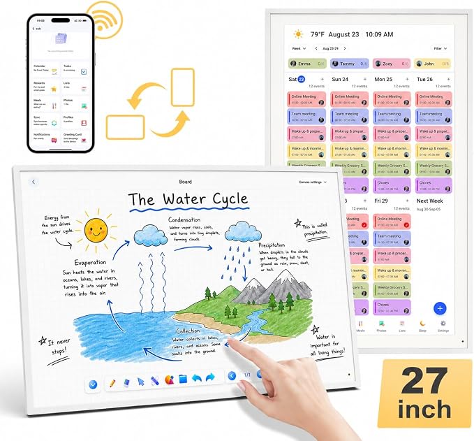 COMIX 27-inch Smart Digital Wall Calendar - Large HD Touchscreen Family Command Center, Real-Time Sync with Google, Apple & Outlook Calendar, Digital Photo Frame with Meal Planner & Task Manager
