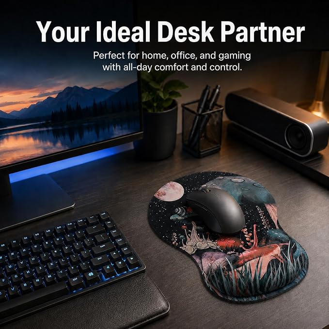 Mouse Pad with Wrist Rest Ergonomic Memory Foam Support, Non-Slip Rubber Base, Comfortable Typing Cushion for Home Office Computer Laptop, Snail