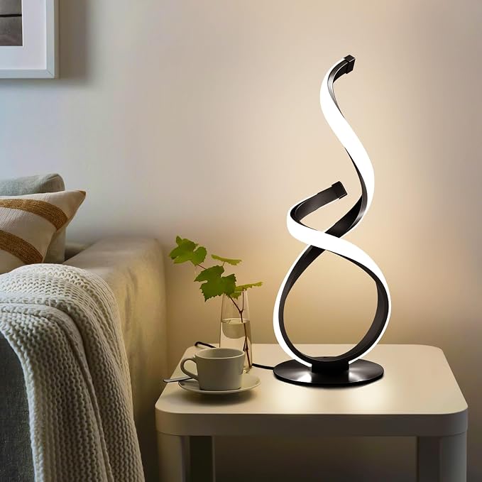 2 Pack Modern Touch Lamp for Nightstand, LED Spiral Table Light | Dimmable 3 Color Temperature Night stand Desk Lamp, Unique Bedside Light for Living Room, Bedroom, Ideal Gift, Black