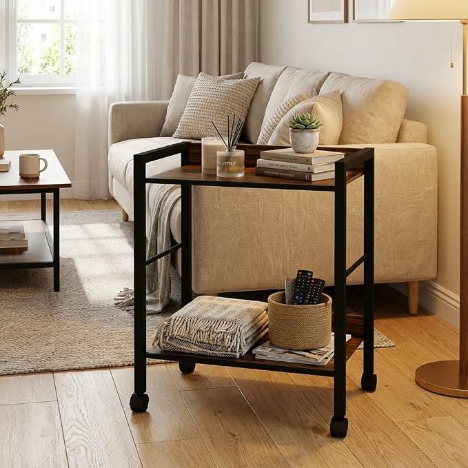 Small Rolling Printer Stand, 2-Tier Mobile Cart with Shelf for Home Office | Roll it beside your desk for printers, beside your sofa for coffee, or beside your bed for books. One cart, every room.