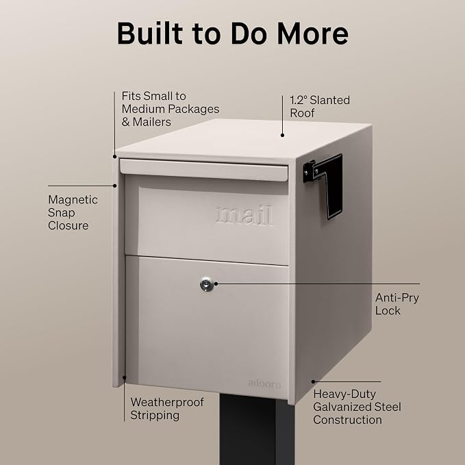Adoorn Lockable Post Mount Mailboxes for Outside - Large Anti-Theft Locking Mailbox for Packages and Letters - Weatherproof Construction - Durable Steel - 15.5" H x 12" W x 18.5" D - Sandstone