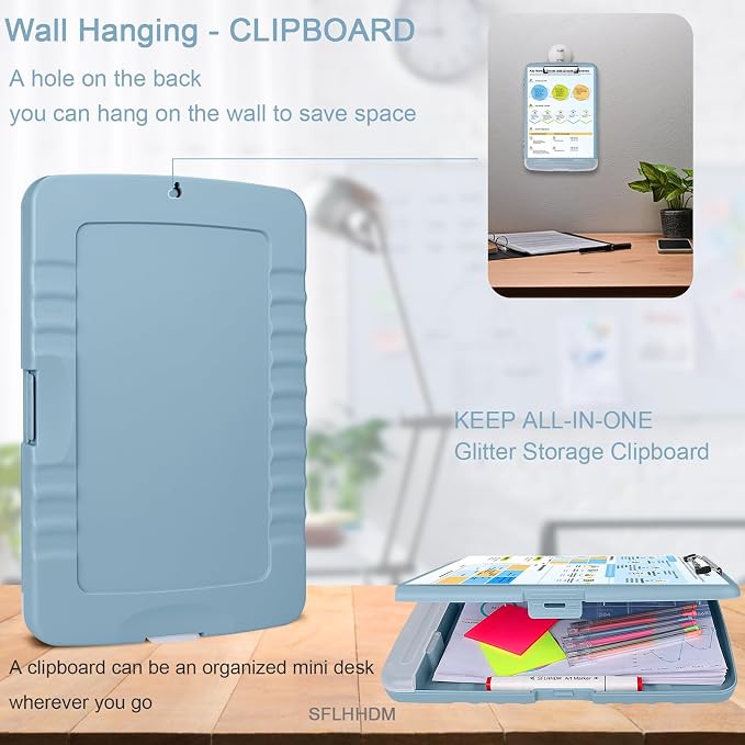 SFLHHDM Clipboard with Storage,Storage Clipboard with Pen Holder, A4 Binder Clip Boards 8.5x11 with Low Profile Clip,Side Opening Nursing Clipboards, Clipboards Folder for Office Supplies-Slate Blue