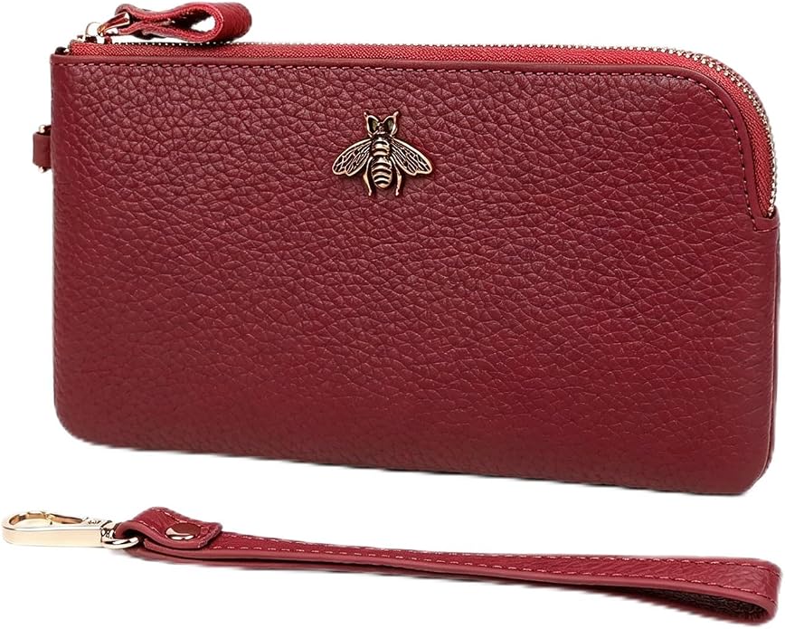 imeetu Wristlet Wallets for Women, Wristlet Clutch Purse, Phone Wallet | Genuine Leathe Wallet Women, Lightweight Water-resistant Long Wallet with Wrist Strap, Zip Coin Pocket, Gift Box, Bee Decor