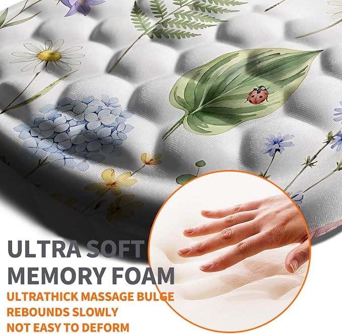 Ergonomic Joint Wrist Support Mouse Pad with Memory Foam Cushion Massage Bump, Carpal Tunnel Pain Relief Mousepad Slope Design for Wrist Rest, 11.8x7.9 in, Bee Butterfly Flower