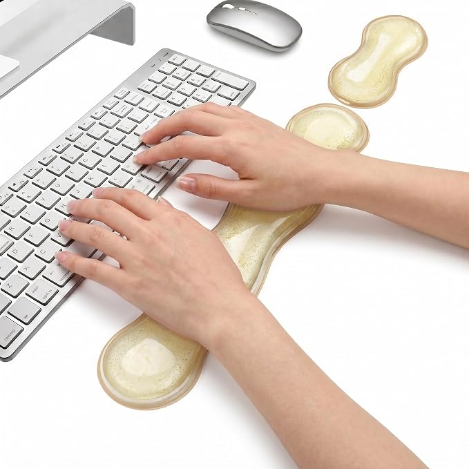 Wrist Rest for Keyboard and Mouse, Ergonomic Mouse Hand Rest Set, Cute Glitter Cloud Keyboard Pad with Wrist Support, Gel Desk Decor Accessories for Office Gaming School (Yellow)
