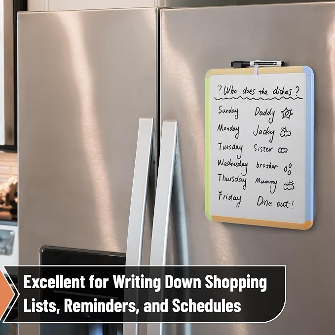 Mr. Pen- Dry Erase Board, 14” x 11” with a Black Dry Erase Marker | Citrus Frame, Small Mini White Board for Students, Fridge, Wall, Locker, Includes Double Sided Tapes