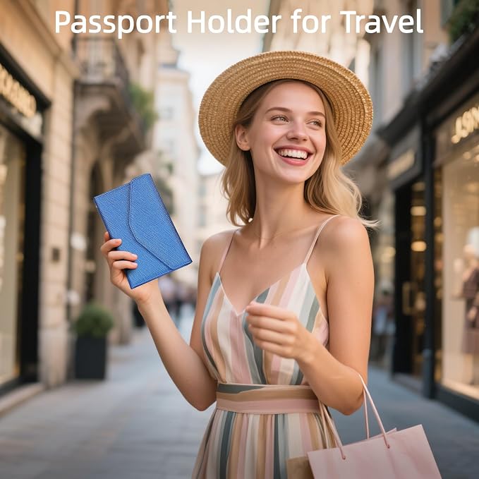Passport Holder Travel Wallet Organizer for Women,Honolulu Blue | RFID secure, 6 card slots, 15 sim pockets, passport holder with zip-around wallet, slim fit for women travelers.