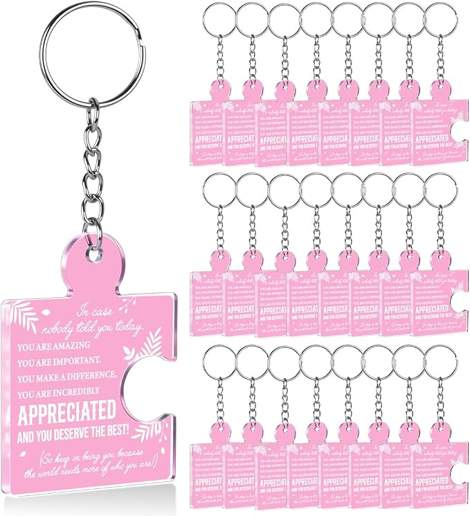Team Appreciation Gifts Bulk Thank You Keychains for Coworkers | Gift Set for Employee, Staff, Teachers, Teamwork Puzzle Piece Keyring, Acrylic