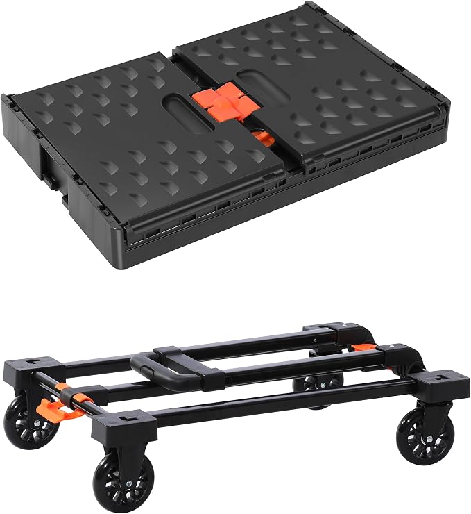 Folding Hand Truck + 2 Pack Collapsible Crate -Teacher Collapsible Rolling Cart with Wheels,Shopping Cart for Groceries,Crate On Wheels and Tote Basket,Mobile Storage for File