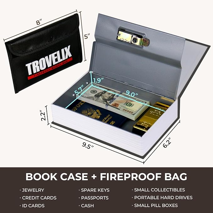Book Safe with Combination Lock, Hidden Safe (9.5 x 6.2 x 2.2 Inch) with Fireproof Bag, Secret Diversion Safe, Hollow Book Box Hidden Storage, Money Safe Box for Cash(Les Mis)
