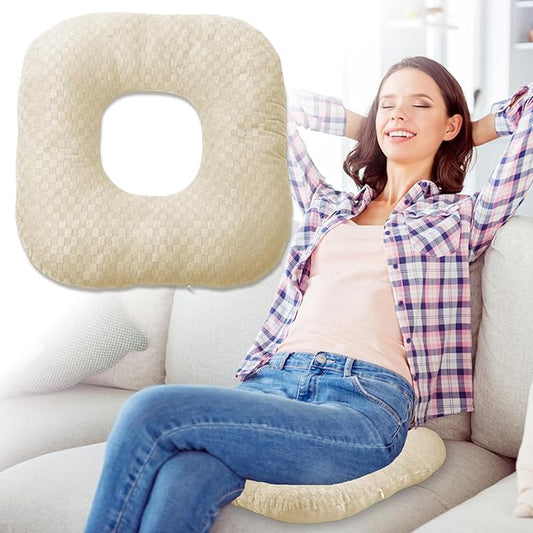 Stuffed Donut Pillow Seat Cushion | for Tailbone and Coccyx Pain, Hemorrhoids, Bed Sores, Pregnancy, Prostate, Surgery Recovery, Sitting Pressure Relief, for Home, Office and Car (Beige)