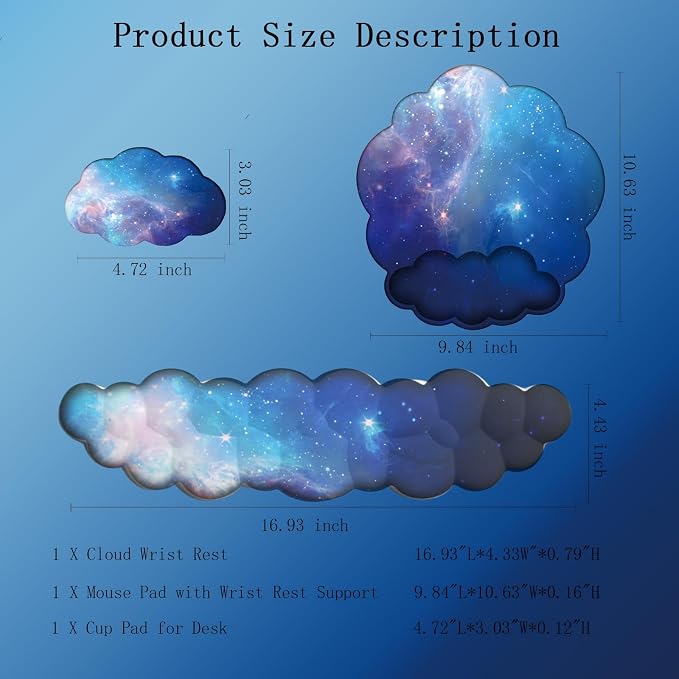 Cloud Wrist Rest Keyboard Galaxy Mouse Pad with Wrist Rest Ergonomic Space Wrist Pad Memory Foam Non-Slip Wrist Pad Support for Computer Laptop Gaming Home Office Relief Typing Pain Gradient Blue
