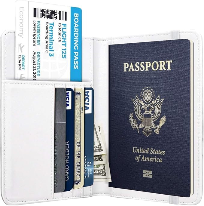 Coco Rossi Passport Holder for Travel Women Slim RFID Passport Cover Wallet | Travel Essentials, Passport Book Holders, Passport Wallet Cover Case, PU Leather, Cute, Thin, Spliced Design, White Marble