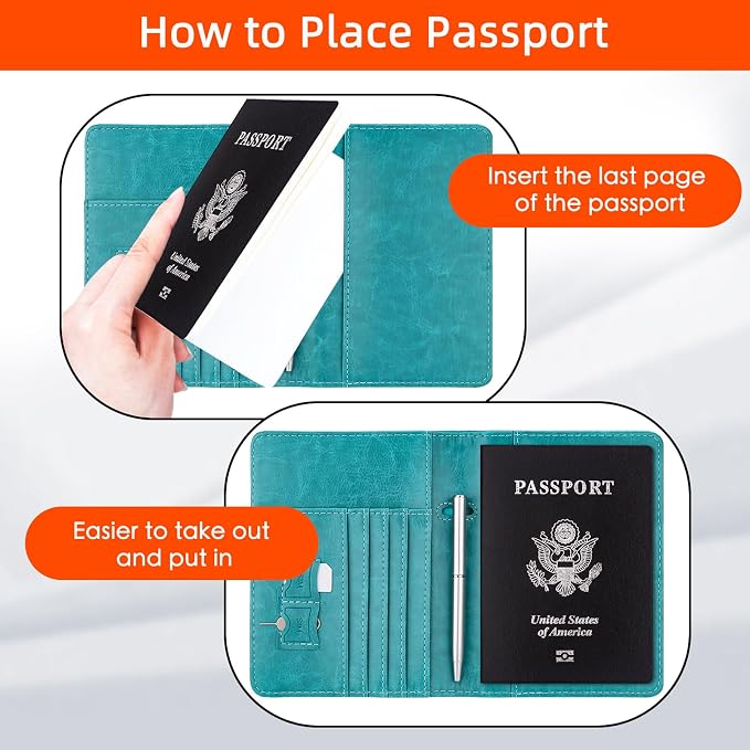 WALNEW Passport Holder for Travel, RFID Passport Wallet, Travel Essentials | PU Leather Passport Cover Case with Pen Holder, Travel Must Haves Accessories, Passport Book Holder for Women