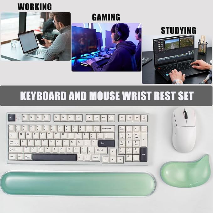 Gel Keyboard and Mouse Wrist Rest Set –Green Clear Wrist Rest for Computer Keyboard 60%/68%/75%, Comfort & Support for Typing and Gaming