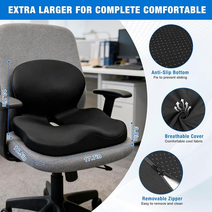 Seat Cushion with Back Support,Cooling Gel & Memory Foam Lumbar Support Pillow for Office Chair,Ergonomic Office Chair Cushions for Sciatica Pain Relief,Gel Seat Cushions for Car,Office,Desk