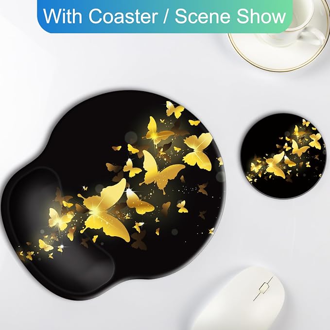 Ergonomic Mouse Pad with Wrist Rest Support,Gel Mouse Pads for Desk | Big Mousepad With Coaster Non-slip & Pain Relief for Computer, Home&Office Desk Decor