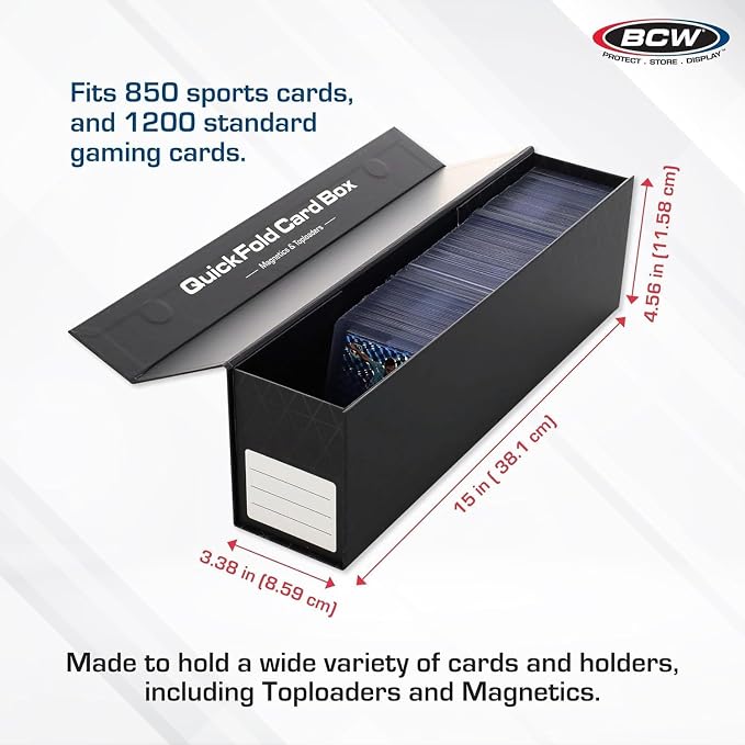 BCW QuickFold® Card Storage Boxes for Magnetics & Toploaders – 6 Pack | Trading Card Holder Box with Magnetic Closure | Easy Fold Assembly for Sports and TCG Cards