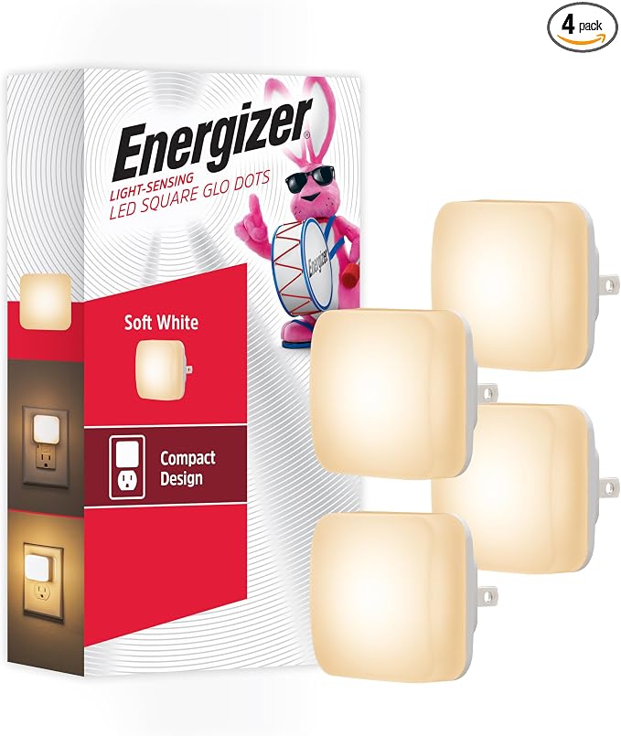 Energizer Night Lights Plug into Wall, 4-Pack, LED Plug in Nightlight, Soft Warm White, Dusk to Dawn Sensor, Adults, Kids, Bedroom, Bathroom, Nursery, Hallway, Kitchen, ETL Safety Listed, 85623