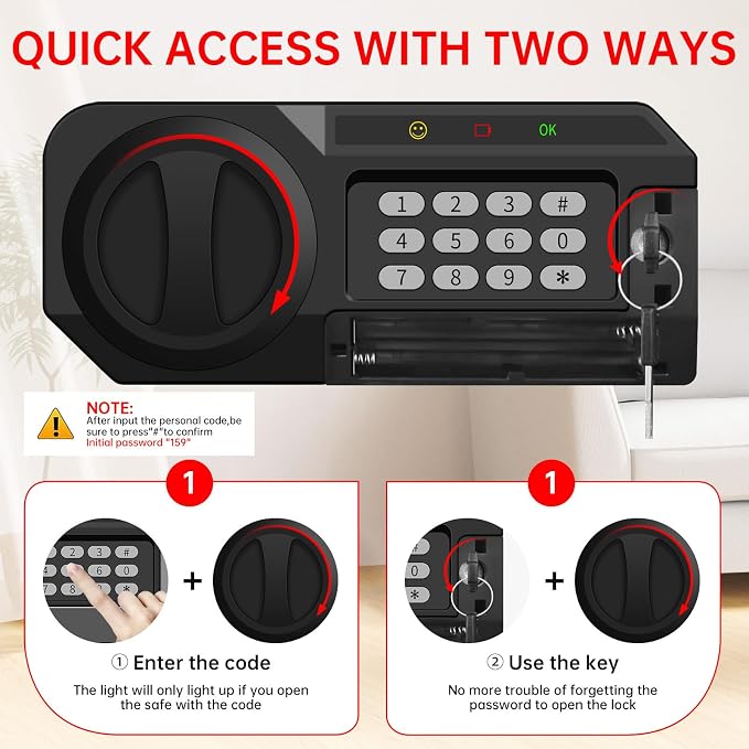 5.1 Cuft Home Safes Water and Fireproof, Large Safety Box Fireproof Waterproof with Electronic Keypad and Spare Key, Fire Proof Safe for Home Documents, Floor Personal Safe for Money Medicine