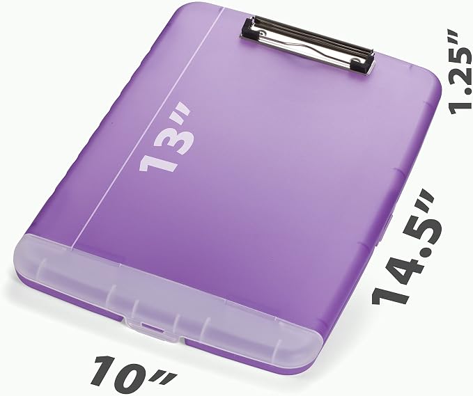 Officemate Slim Clipboard with Storage, 10 x 14.5-Inches Plastic Document Organizer with Compartment and Pen Holder, Translucent Purple
