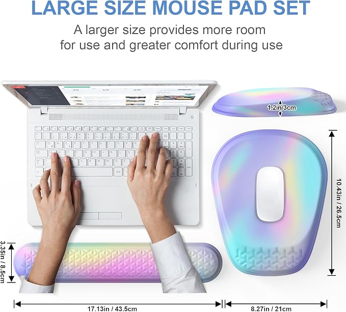 Ergonomic Mouse Pad with Wrist Rest, Memory Foam Support for Office | Sloped Ergonomic Design, Bumpy Massage Beads, Non-Slip PU Base, for Typing & Gaming, Gradient Blue Pink