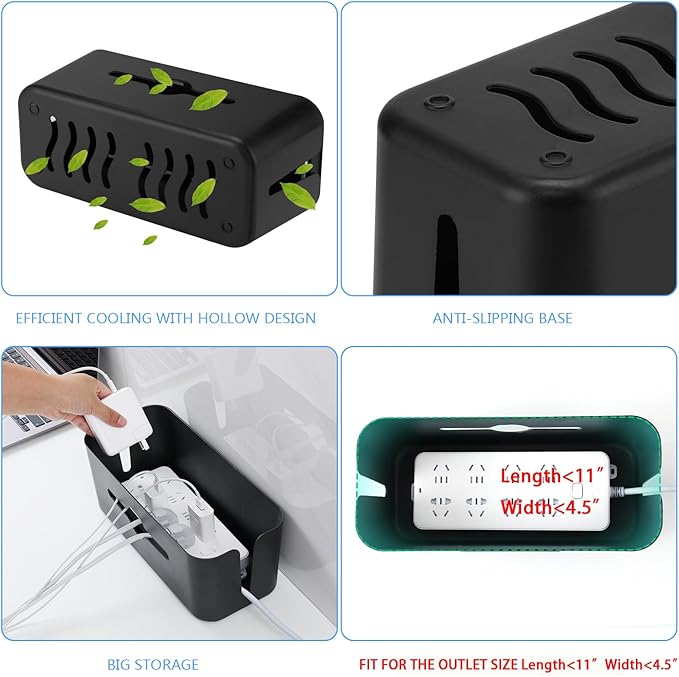 Cable Management Box,Cord Organizer for Home Office Cable Wire Hide,Black | Box for Desk Floor Cable Hide,Cable Box Organizer to Cover The Power Strip Cord Wires