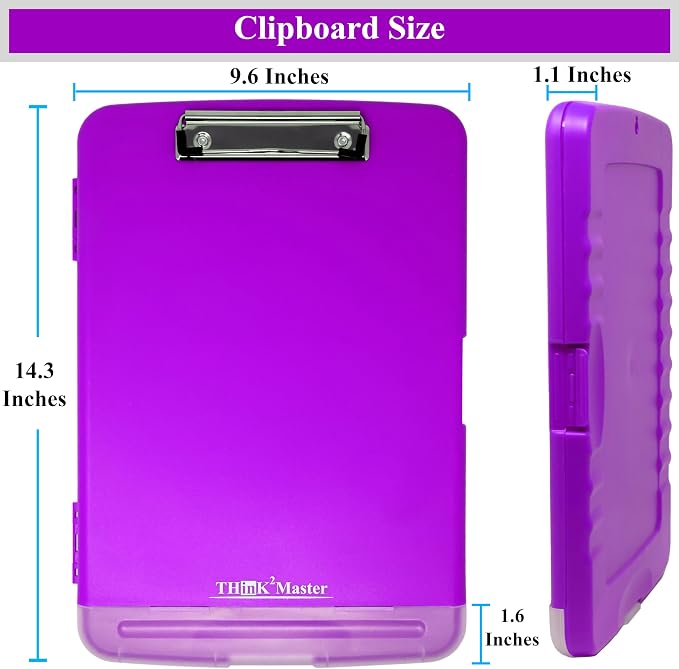Think2Master Purple Plastic Storage Clipboard with Pencil Holder. | 25% Heavier & 25% Sturdier| Heavy Duty. Must Have for Nurses, Teachers & Classrooms.