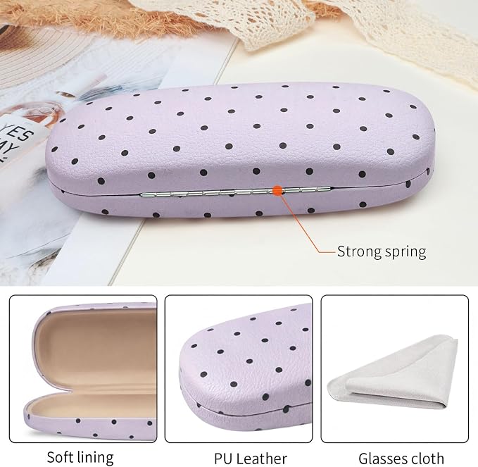 Glasses Case Hard Shell, Cute Sunglasses Case for Women Leather Protective Case for Eyeglass with Cleaning Cloth