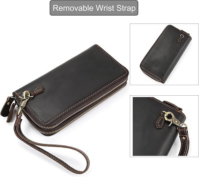 Genuine Leather Long Wallet for Men, Large Capacity Purse Clutch Bag Handbag Checkbook Cash Credit Cards Phone Holder | Large Capacity