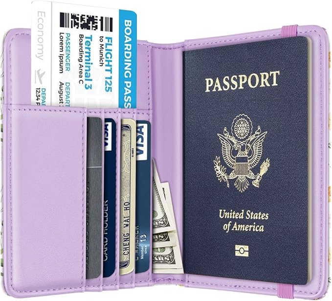 Coco Rossi Passport Holder for Travel Women Slim RFID Passport Cover Wallet | Travel Essentials, Passport Book Holders, Passport Cover Case, PU Leather, Cute, Thin, Spliced Design, White Daisy