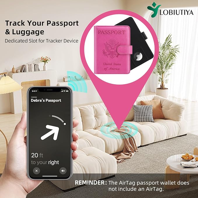 2 Pack Passport Holder For Travel with Slot for AirTag & Luggage Tag Cover – RFID Blocking Passport Holder for Travel Women/Men | PU Leather Passport Case with Pocket, Black/Pink