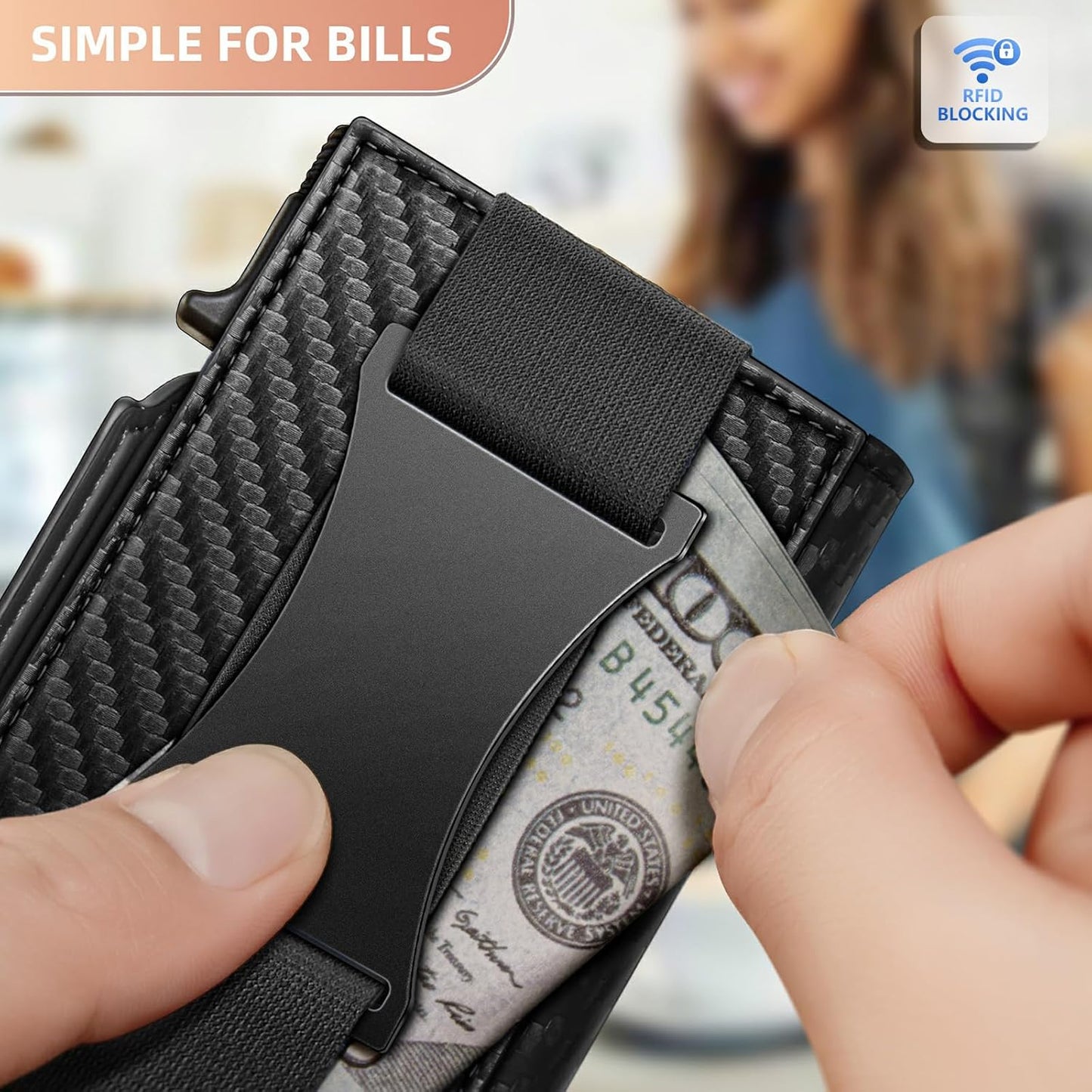 KEMISANT Airtag Wallet Men,Mens Slim Front Pocket Wallet Money Clip Standard or Apple Airtag Use 3.8"×2.8"×0.9"