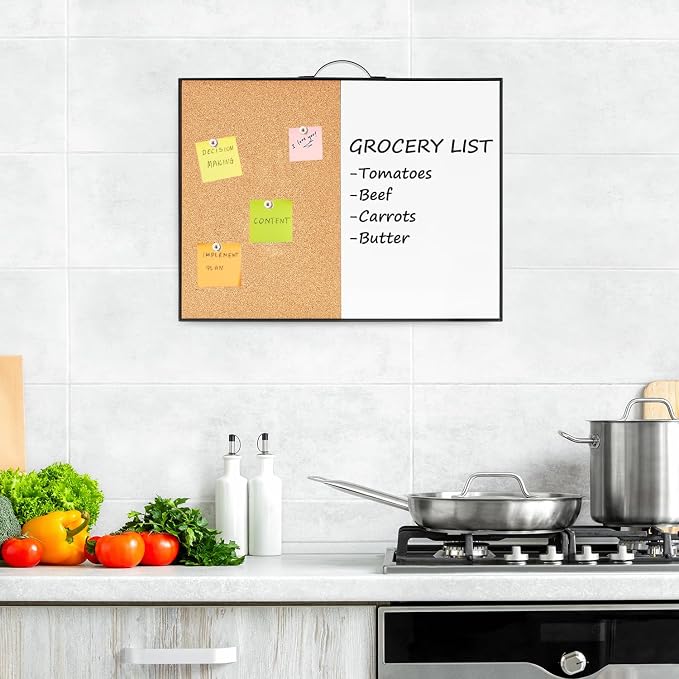 Small Whiteboard Cork-Board - 12" X 16" Portable Aluminum Black Framed Magnetic Dry Erase Board for Wall, Small Bulletin Cork Board with Holder for Office, Home and School