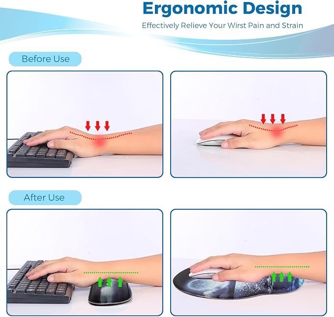 Mouse Pad and Keyboard Wrist Rest Support,Ergonomic Mouse Pad Set | Mousepad With Coaster and Non-Slip PU Base,Pain Relief for Desk Desktop Gaming, Computer,Office -Beach