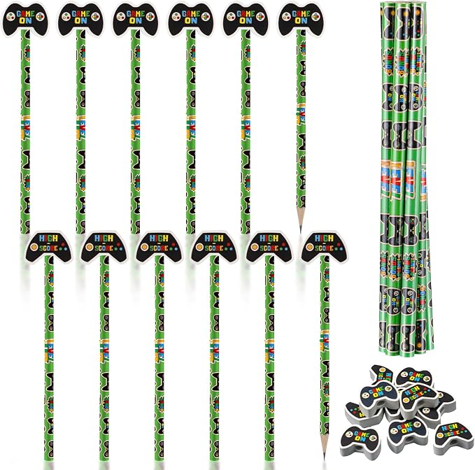 32 Pcs Video Game Pencil Bulk with Eraser Party Favors Gifts Gamer Controllers Pen Goodie Bag Fillers Theme Stationery Set for School Classrooms Exchange Reward Prizes Office School Supplies