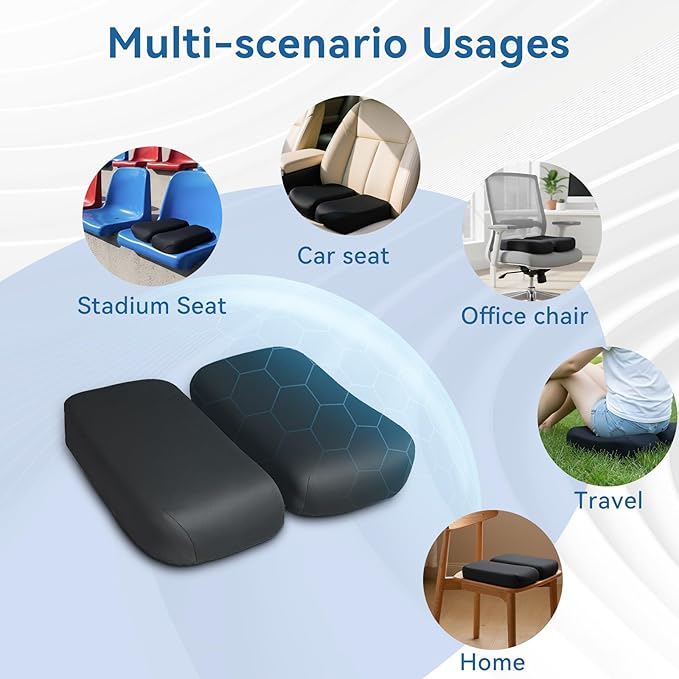 Adjustable Seat Cushion, Memory Foam Office Chair Cushion, Car Seat Cushion, Foldable Travel Cushion for Tailbone Pain, Sciatica Pain Relief, Lifting Cushion for Sitting, Driving, Traveling(Medium)