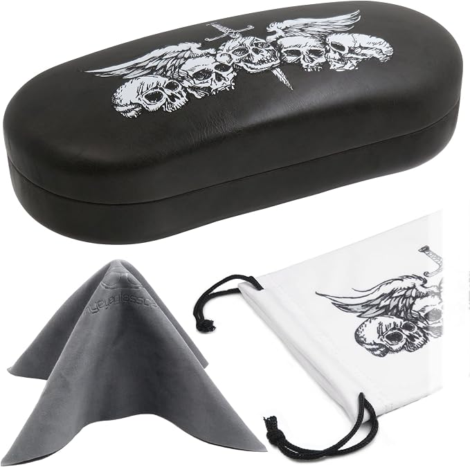 MyEyeglassCase - Large Sunglasses Case - Hard Glasses Case Holder w/Pouch & Cloth - Eyeglass Case Aviator Frames Men & Women
