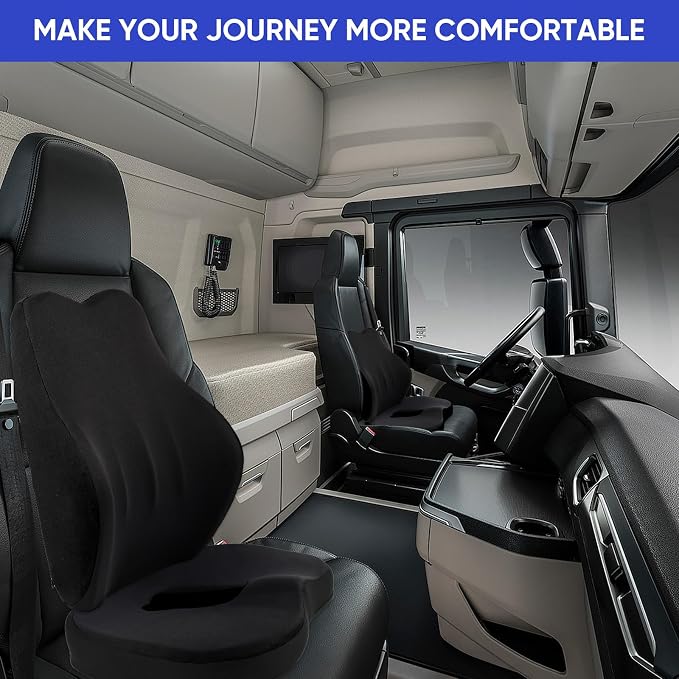 MINUPWELL Truck Seat Cushion, 2PC Non-Integrated 100% Memory Foam Seat Cushion for car with Lumbar Support Pillow, Semi Truck car Accessories, Car Cushion for Long Driving, Office Chair, Tailbone