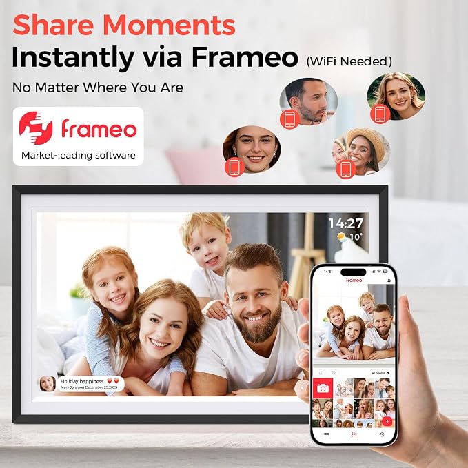 Digital Picture Frame,15.6 Inch Large Frameo Digital Photo Frame WiFi, 32GB,1920 * 1080 IPS HD Touch Screen,Tabletop&Wall-Mounted,Digital Frame Share Photos and Videos via Frameo App