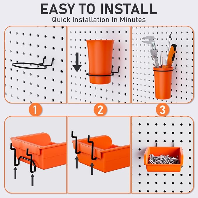 INCLY 330PCS Upgraded Pegboard Accessories Organizer Kit with Bins & Cups | Peg Board Hooks Assortment for Organizing Tools, 1/8 or 1/4 inch Pegboard Hooks, for Garage Warehouse Wall Organization