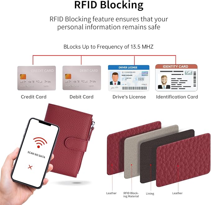 Passport wallet and Card Slot Combo RFID Blocking Leather Travel Passport Wallet for Men and Women with Zippered Coins Pocket Passport holder, WineRed